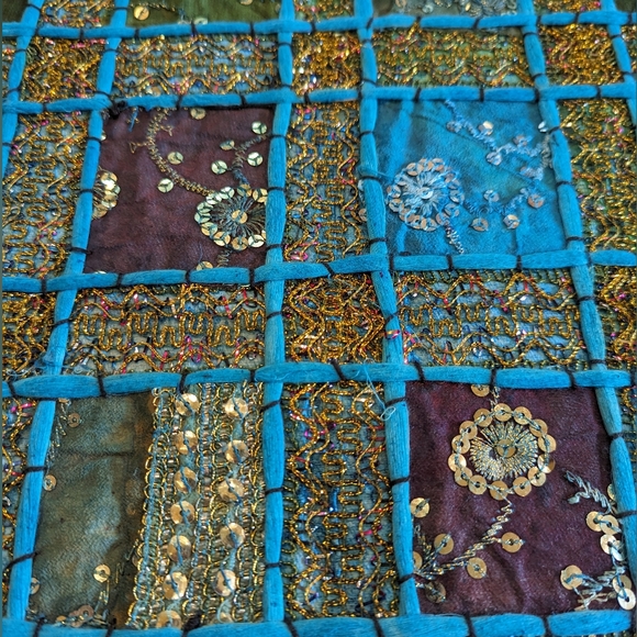 NWT 100% Cotton Handmade Beaded Sari Patchwork Home Decor Accent Pillow Cover - Picture 2 of 5